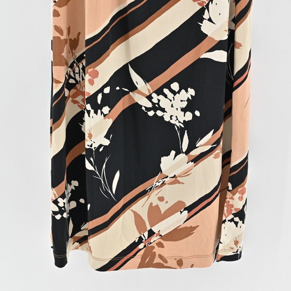 BCBGMAXAZRIA Dress‎ Sz L Brown Stripe Floral Collared Faux Wrap Long Sleeve Midi - Picture 4 of 12